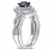 1.49 CT. T.W. Enhanced Black and White Diamond Double Frame Twist Shank Bridal Set in 10K White Gold