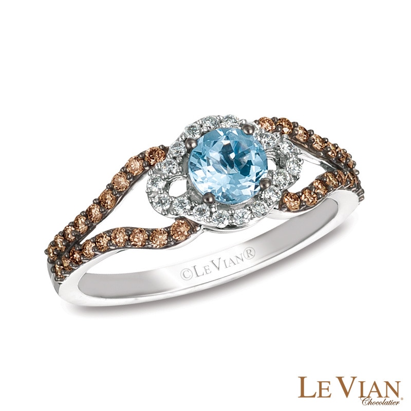 Le Vian® Sea Blue Aquamarine™ and 0.36 CT. T.W. Diamond Split Shank Ring in 14K Vanilla Gold™|Peoples Jewellers
