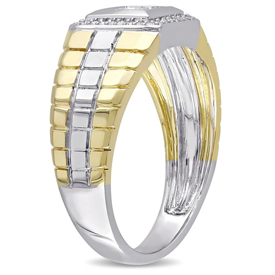 Men's 0.49 CT. T.W. Square-Cut Quad Diamond Frame Ring in 10K Two-Tone Gold