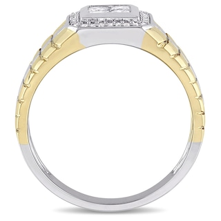 Men's 0.49 CT. T.W. Square-Cut Quad Diamond Frame Ring in 10K Two-Tone Gold