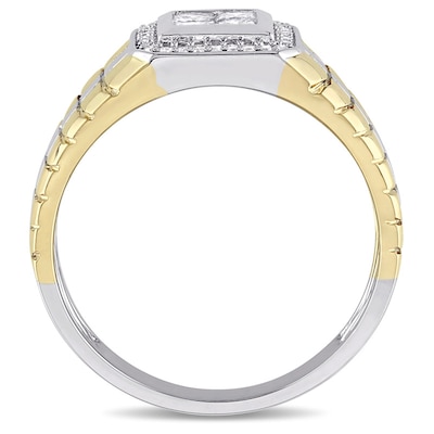 Men's 0.49 CT. T.W. Square-Cut Quad Diamond Frame Ring in 10K Two-Tone Gold