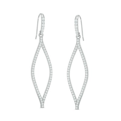 Lab-Created White Sapphire Open Leaf Drop Earrings in Sterling Silver