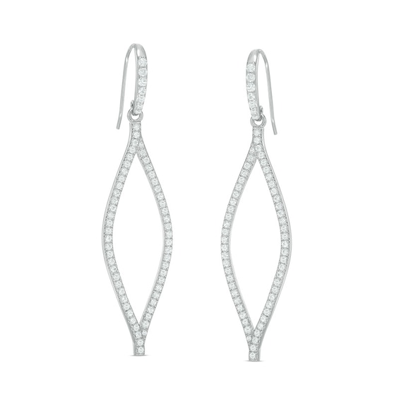 Lab-Created White Sapphire Open Leaf Drop Earrings in Sterling Silver