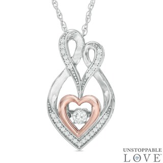 Unstoppable Love™ 0.14 CT. T.W. Diamond Heart Motherly Love Pendant in Sterling Silver and 10K Rose Gold