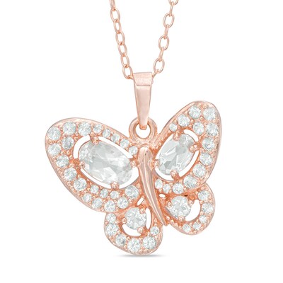 Multi-Shaped Lab-Created White Sapphire Butterfly Pendant in Sterling silver with 18K Rose Gold Plate