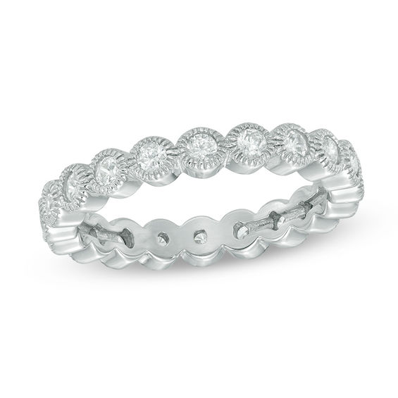 Lab-Created White Sapphire Vintage-Style Eternity Band in Sterling Silver