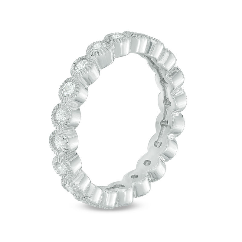 Lab-Created White Sapphire Vintage-Style Eternity Band in Sterling Silver