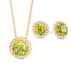 Peridot and Lab-Created White Sapphire Flower Frame Pendant and Earrings Set in Sterling Silver with 18K Gold Plate