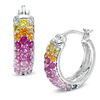 Thumbnail Image 0 of Lab-Created Ruby and Multi-Colour Sapphire Hoop Earrings in Sterling Silver