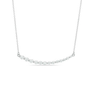 Lab-Created White Sapphire Curved Bar Necklace in Sterling Silver