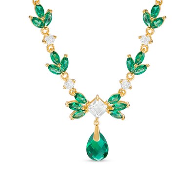 Lab-Created Green Quartz and White Sapphire Floral Necklace in Sterling Silver with 18K Gold Plate - 17"