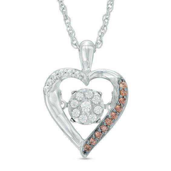 Unstoppable Love™ 0.15 CT. T.W. Champagne and White Composite Diamond Heart Frame Pendant in Sterling Silver