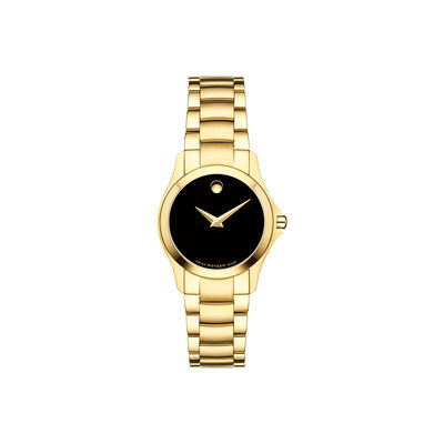 Ladies' Movado Masino™ Gold-Tone PVD Watch with Black Dial (Model: 0607027)