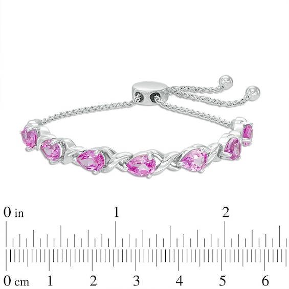 Pear-Shaped Lab-Created Pink Sapphire Infinity Bolo Bracelet in Sterling Silver - 9.5"