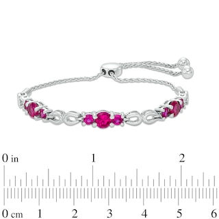 Lab-Created Ruby Three Stone Station Bolo Bracelet in Sterling Silver - 9.5"