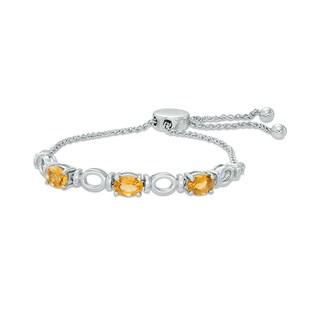 Oval Citrine Three Stone Bolo Bracelet in Sterling Silver - 9.5"