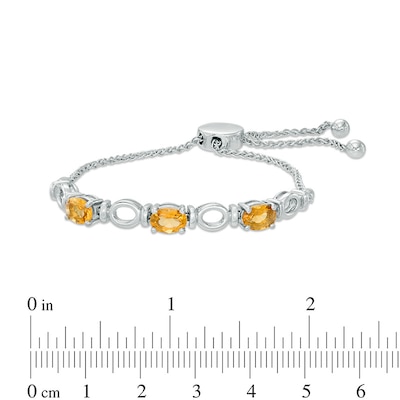 Oval Citrine Three Stone Bolo Bracelet in Sterling Silver - 9.5"