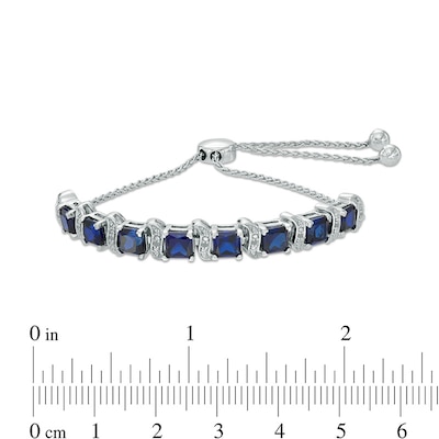 5.0mm Lab-Created Blue Sapphire and Diamond Accent Bar Bolo Bracelet in Sterling Silver - 9.5"