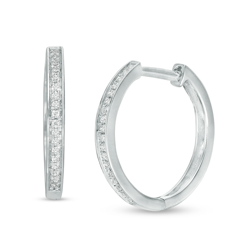 0.07 CT. T.W. Diamond Hoop Earrings in 10K White Gold|Peoples Jewellers