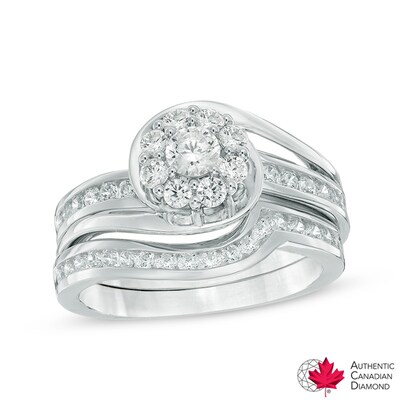 0.95 CT. T.W. Certified Canadian Diamond Swirl Bridal Set in 14K Two-Tone Gold (I/I2)