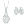 Oval Lab-Created White Sapphire Vintage-Style Frame Pendant and Earrings Set in Sterling Silver