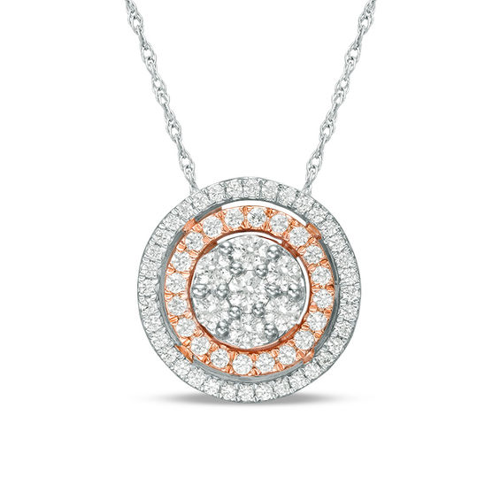 0.50 CT. T.W. Composite Diamond Double Frame Pendant in 10K Two-Tone Gold