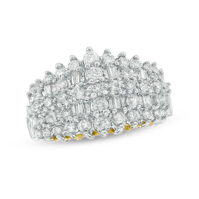 1.00 CT. T.W. Baguette and Round Diamond Multi-Row Ring in 10K Gold