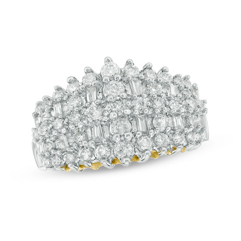 1.00 CT. T.W. Baguette and Round Diamond Multi-Row Ring in 10K Gold|Peoples Jewellers