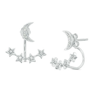 0.04 CT. T.W. Diamond Moon and Star Front/Back Earrings in Sterling Silver