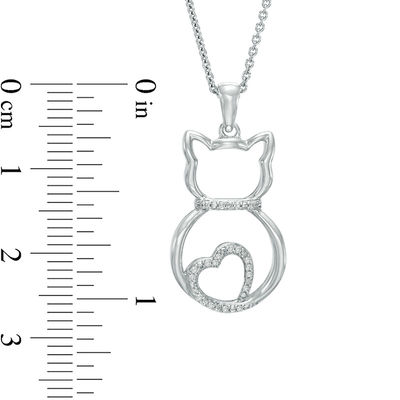 0.04 CT. T.W. Diamond Cat with Heart Tail Pendant in Sterling Silver