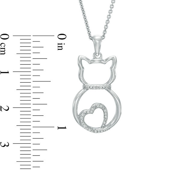 0.04 CT. T.W. Diamond Cat with Heart Tail Pendant in Sterling Silver