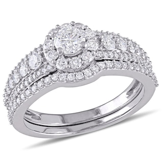 1.12 CT. T.W. Diamond Frame Multi-Row Bridal Set in 14K White Gold