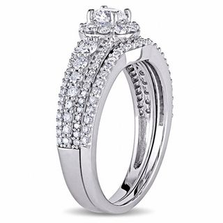 1.12 CT. T.W. Diamond Frame Multi-Row Bridal Set in 14K White Gold