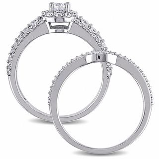 1.12 CT. T.W. Diamond Frame Multi-Row Bridal Set in 14K White Gold