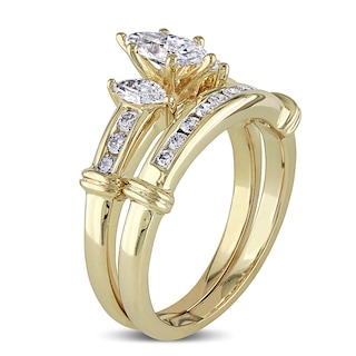 0.99 CT. T.W. Marquise Diamond Three Stone Bridal Set in 14K Gold