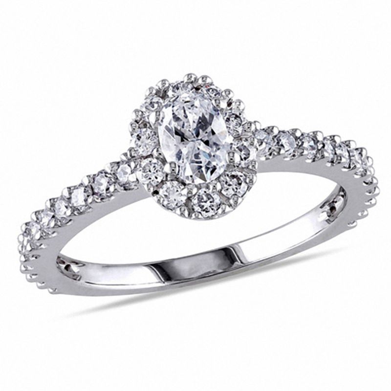 0.97 CT. T.W.  Oval Diamond Frame Engagement Ring in 14K White Gold|Peoples Jewellers
