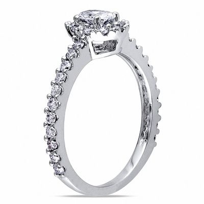 0.97 CT. T.W.  Oval Diamond Frame Engagement Ring in 14K White Gold