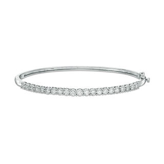 1.00 CT. T.W. Diamond Straight Line Hinged Bangle in 10K White Gold