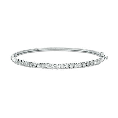 1.00 CT. T.W. Diamond Straight Line Hinged Bangle in 10K White Gold