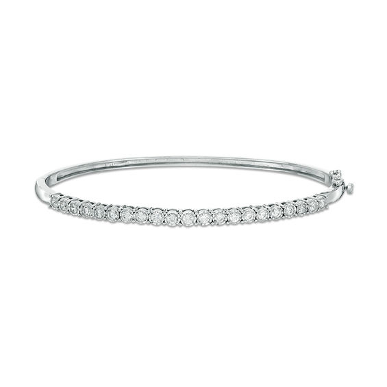 1.00 CT. T.W. Diamond Straight Line Hinged Bangle in 10K White Gold