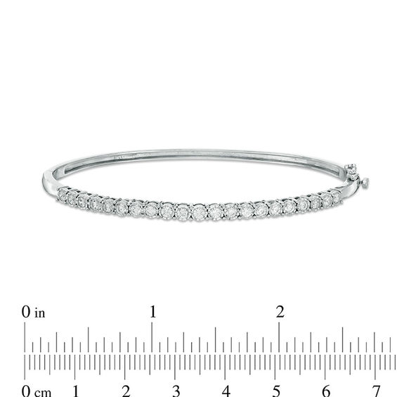 1.00 CT. T.W. Diamond Straight Line Hinged Bangle in 10K White Gold