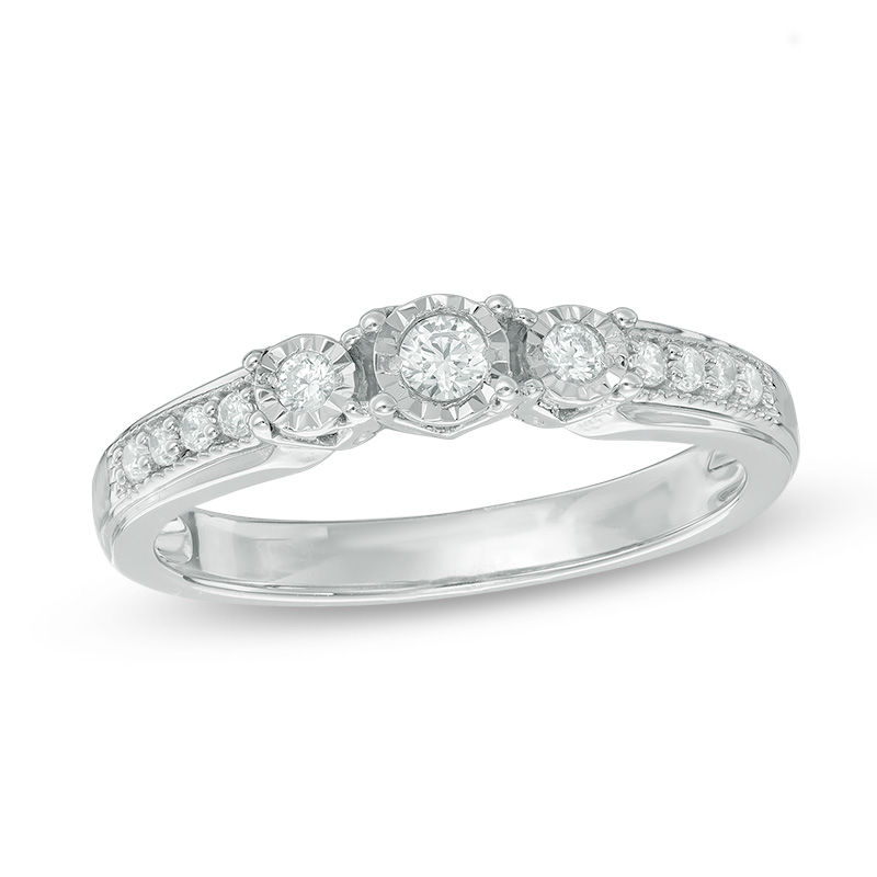 0.18 CT. T.W. Diamond Three Stone Engagement Ring in Sterling Silver|Peoples Jewellers