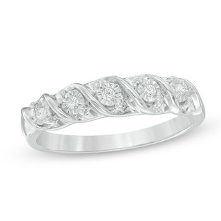 Diamond Accent Five Stone "S" Anniversary Band in Sterling Silver