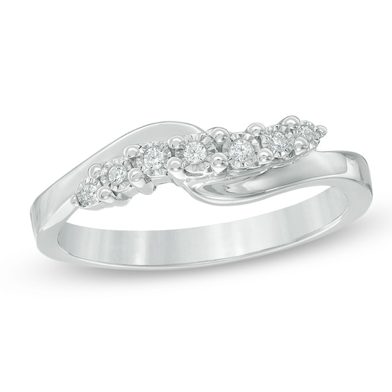 Diamond Accent Seven Stone Bypass Anniversary Band in Sterling Silver