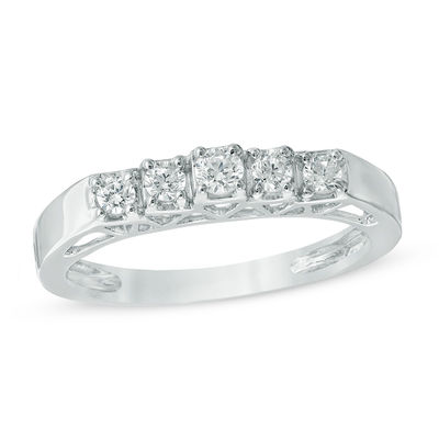 0.23 CT. T.W. Diamond Five Stone Anniversary Band in 10K White Gold