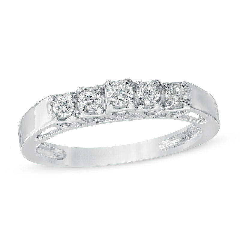 0.23 CT. T.W. Diamond Five Stone Anniversary Band in 10K White Gold|Peoples Jewellers
