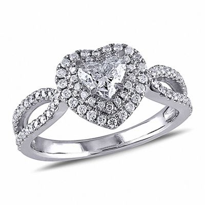 1.00 CT. T.W. Heart-Shaped Diamond Double Frame Split Shank Engagement Ring in 14K White Gold