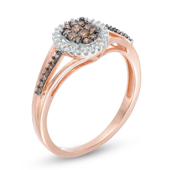 0.25 CT. T.W. Composite Champagne and White Diamond Oval Frame Ring in 10K Rose Gold