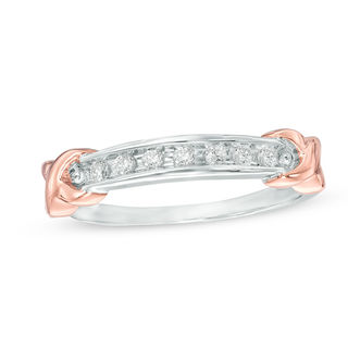 0.09 CT. T.W. Diamond Seven Stone "X" Anniversary Band in Sterling Silver and 10K Rose Gold