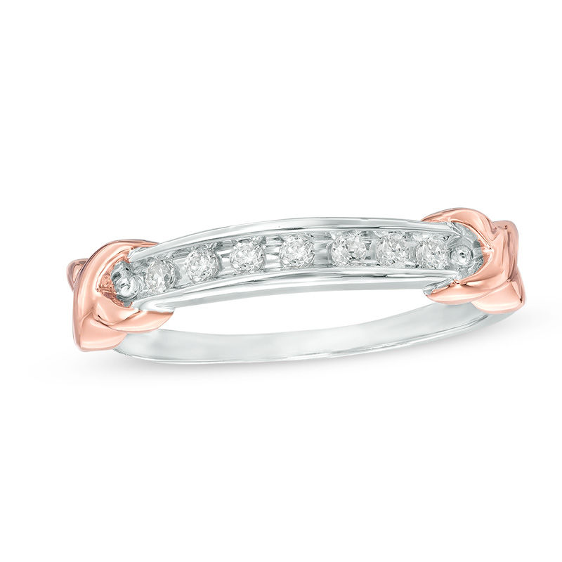 0.09 CT. T.W. Diamond Seven Stone "X" Anniversary Band in Sterling Silver and 10K Rose Gold|Peoples Jewellers